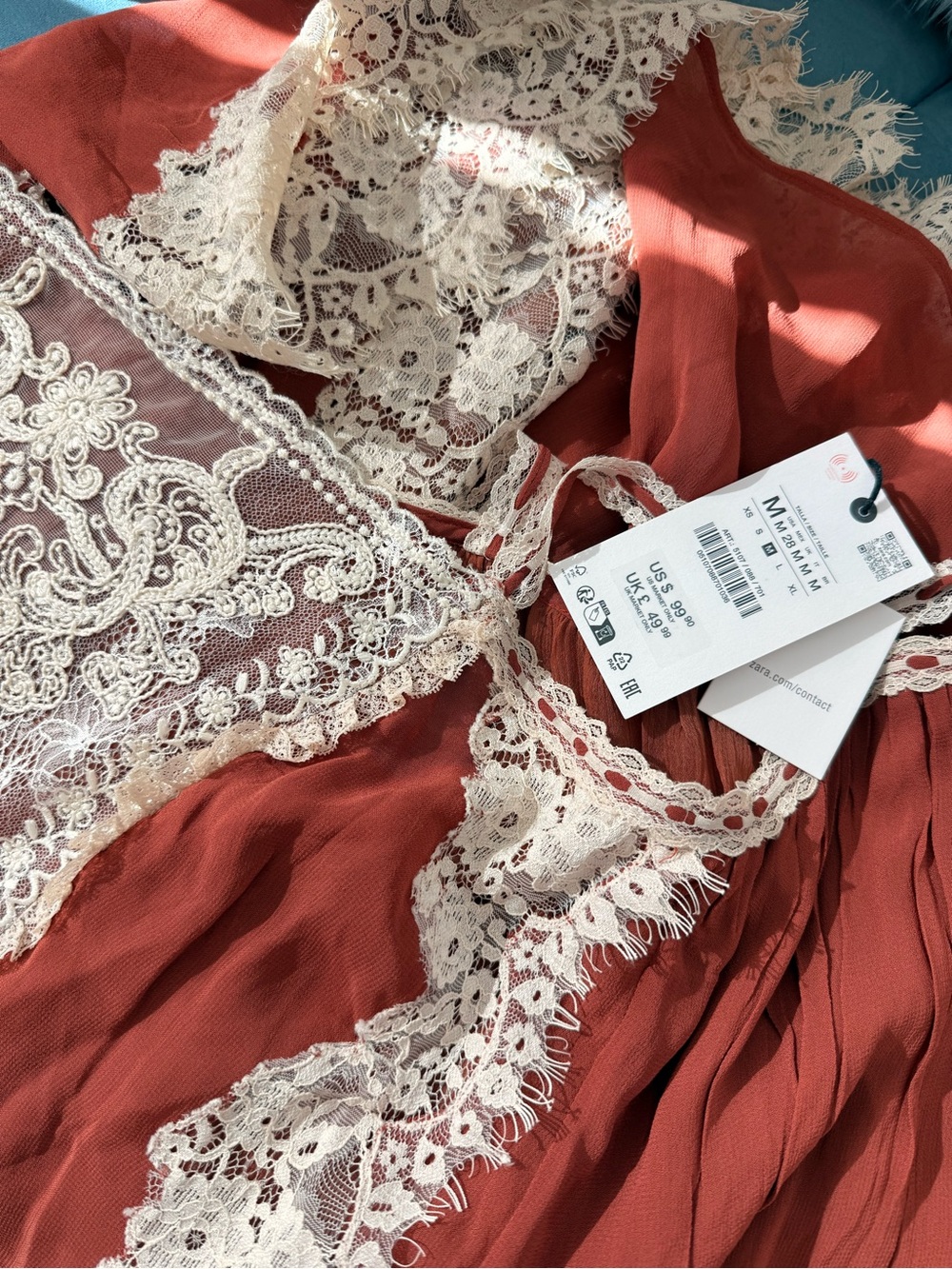 Rust Lace-Trim Slip Dress -Romantic Dress - Picture 8 of 10